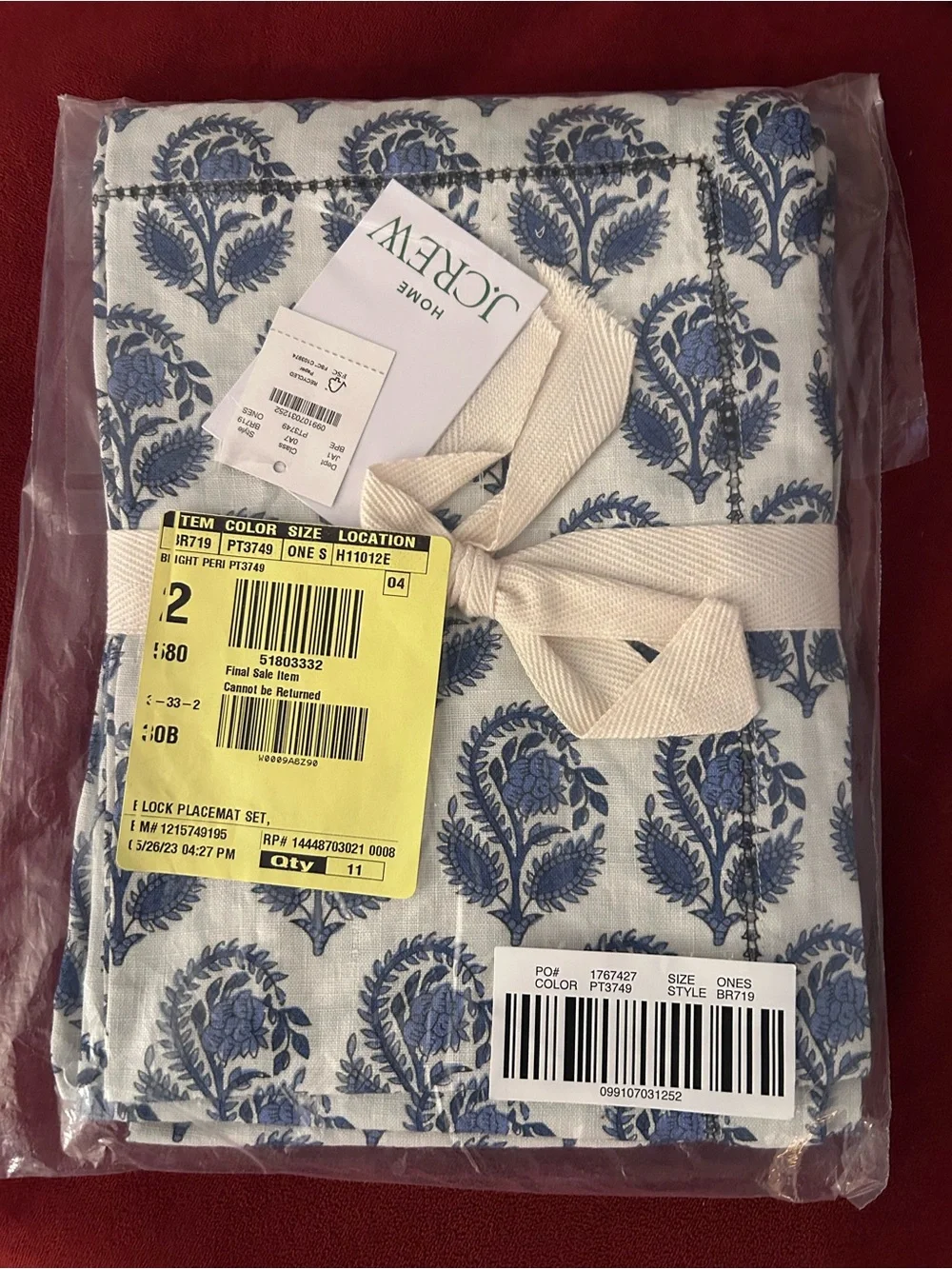 NWT J. Crew Linen Placemats in Bouquet Block Print (Set of 4)